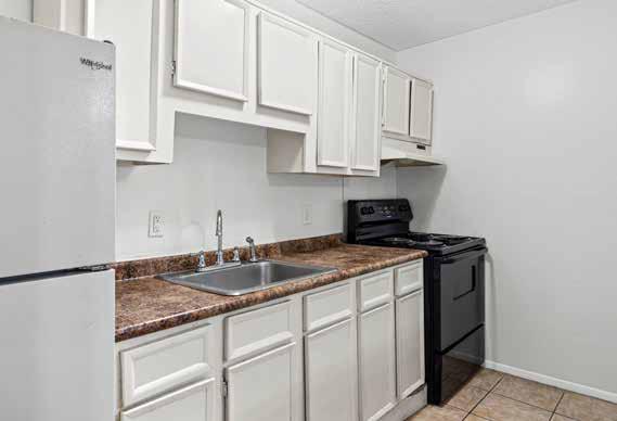 Classic kitchen with white cabinets and black appliances